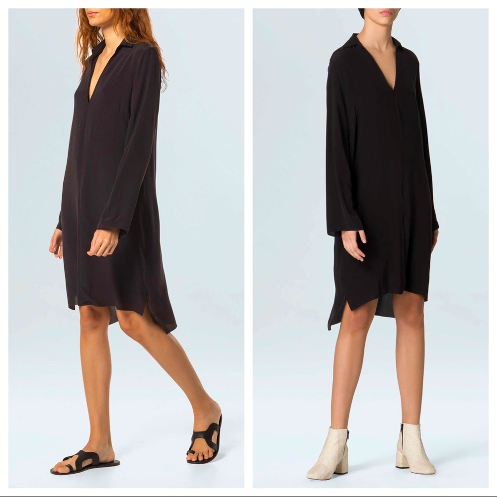 OSKLEN Silk Chemise Dress Black Long Sleeve M